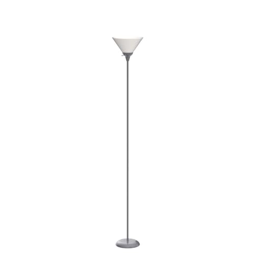 LIGHTACCENTS Mary Torchiere Floor Lamp ? Silver Standing Lamp with White Shade and Rotary Switch, Modern Pole Light for Living Room, Bedroom, Office, or Dorm ? Slim Minimalist Design