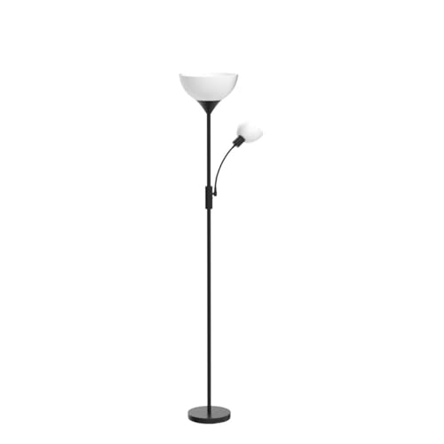 Floor Lamp, Standing Lamp, Torchiere Floor Lamp with Adjustable Reading Lamp, 71" Tall Pole Lamps, 3 Way Switch, Plastic Lampshade, Corner Floor Lamps for Living Room, Bedroom(E26 Base, No Bulb)-Black