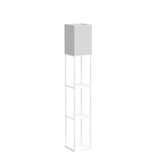 SUNMORY Shelf Floor Lamp with 3-Way Dimmable LED Bulb, Modern Square Standing Lamp with Shelves and White Shade, Corner Display Bookshelf Lamp for Living Room and Bedroom(White)