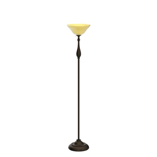 LIGHTACCENTS Royal Bronze Torchiere with Amber Alabaster Shade ? Standing Light for Bedroom, Living Room, Office, Reading Corner ? Floor Lamp for Home D?cor, Ambient Uplight Accent