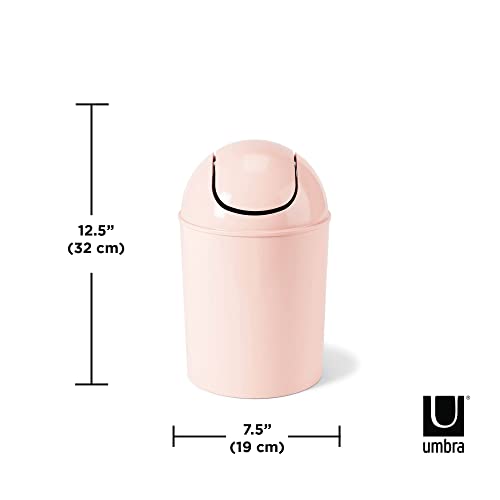 Pink Umbra 1.25 Gallon Mini Waste Can with Swing-Top Lid, Compact Trash Bin for Small Spaces