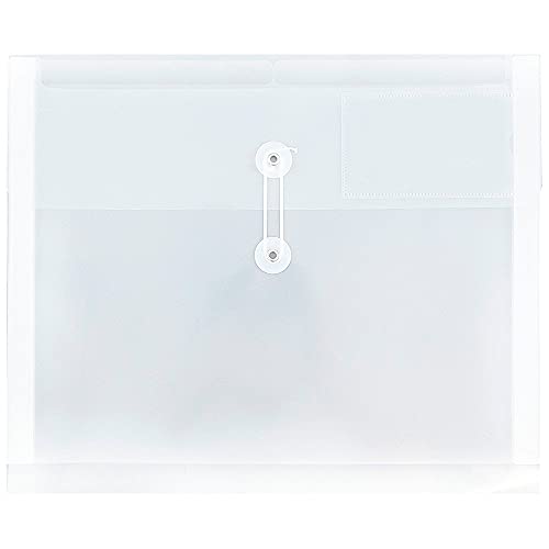JAM Paper Plastic Envelopes with Button & String Tie Closure - 12 Pack, 3 Pockets, Clear, 12.75 x 10.5 inches