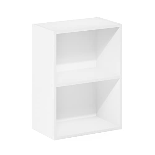 Furinno Luder 2-Tier Book Shelf White 9 x 16 x 21 Inches - Open Storage Shelves