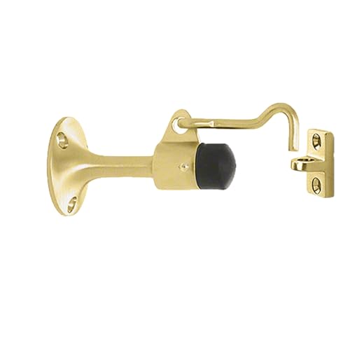 CRL Polished Brass Finish Wall Mounted Heavy Duty Door Stop with Hook & Holder