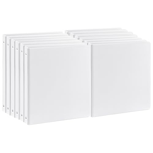 1 inch 3-Ring Binder, 1" Round Ring Binders with 2 Inside Pockets, View Basic 1 in Binders, Clear View Cover 1-inch-Binder Holds 8.5'' x 11''Paper for Office/Home/Back to School£¨Pack of 12, White