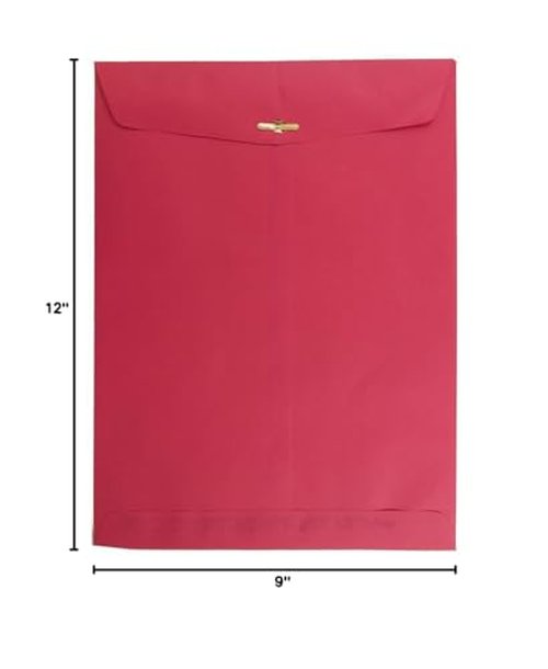 JAM PAPER 9 x 12 Colored Recycled Envelopes with Clasp Closure - Red Recycled - 100/Pack