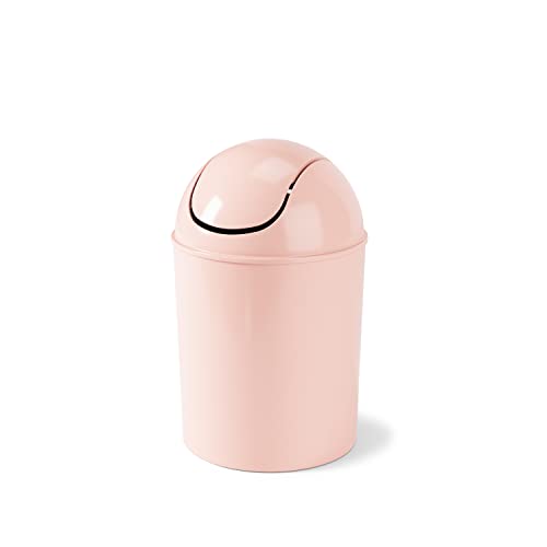 Pink Umbra 1.25 Gallon Mini Waste Can with Swing-Top Lid, Compact Trash Bin for Small Spaces