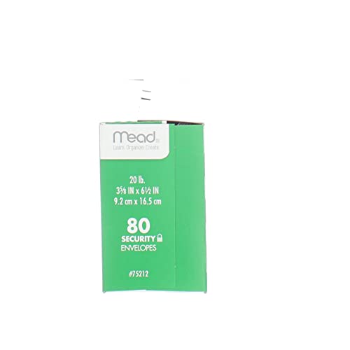 Mead #6-3/4 Envelopes, 3-5/8" x 6-1/2", Security Printed Lining for Privacy, Gummed Closure, White All-Purpose 20-lb Paper Mailing Envelopes, 80 Count (75212)