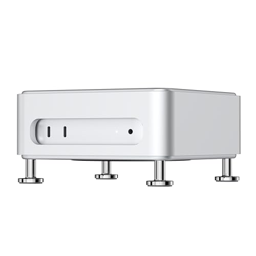 Mac mini M4 Box Holder with Power Switch, a Tailored Aluminum Stand case with Open Space airflows, Horizontal Space-Saving Design, Patent Pending - (Silver)