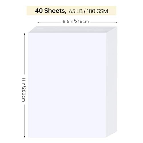 White Cardstock 8.5 x 11, 40 Sheets Card Stock, 75 LB/200 GSM Thick Copy Paper, Cardstock Printer Paper for School & Office Supplies, Art, Watercolo, Craft, Drawing, Invitations, Menus, DIY Cards