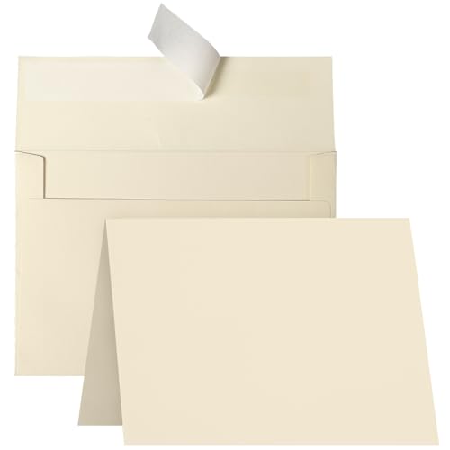 Goefun Cream Blank Cards and Envelopes, 5x7 Folded Ivory Cardstock and A7 Envelopes Self Seal 100 Pack for Wedding, Invitations, DIY Greeting Cardstock, Thank You Cards & All Occasion