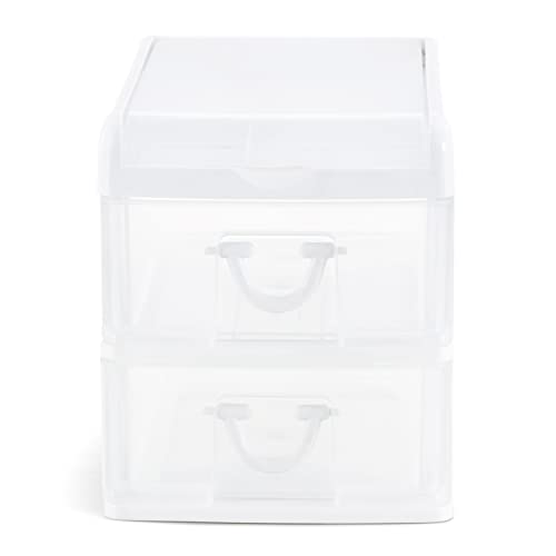 Gracious Living 2 Drawer Desktop & Countertop Organizer with Flip Top Lid for Office Supplies and School Supplies, White/Clear (2 Pack)