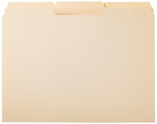 Manila Letter Size File Folders with Reinforced Tabs - 1/3-Cut, 100-Pack