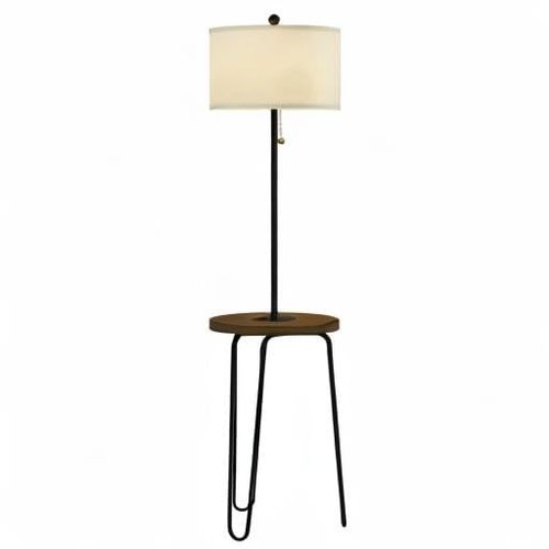 Floor Lamp with Table - Mid-Century Modern Nightstand or Side Table with USB Port and Hairpin Legs - Standing Light with Shelves by Lavish Home