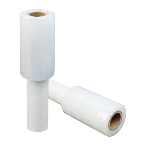 JUKFITA 2 Pack 4" × 500 ft Stretch Film with Handle - 80 Gauge Shrink Wrap Rolls