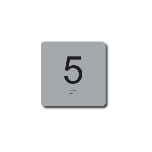 ADA Exam Room Number Sign with Tactile and Braille - 4" X 4" - Pack of 5 Numbered 1-5 or 6-10 (Silver 1-5)