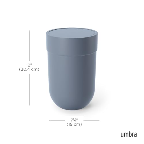 Umbra Touch Trash Can, Small Garbage Bin Waste Basket with Lid for Bathroom, Slate Blue