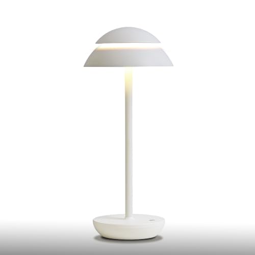 Cordless Metal Desk Lamp, Touch Sensor Control LED Table Lamp,3 Color Stepless Dimmable Battery Powered Lamp,Night Light for Kids Nursery,Bedroom/Desk/Cafe (White)