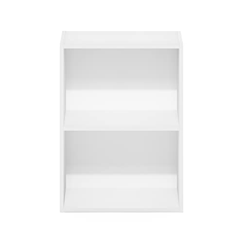 Furinno Luder 2-Tier Book Shelf White 9 x 16 x 21 Inches - Open Storage Shelves