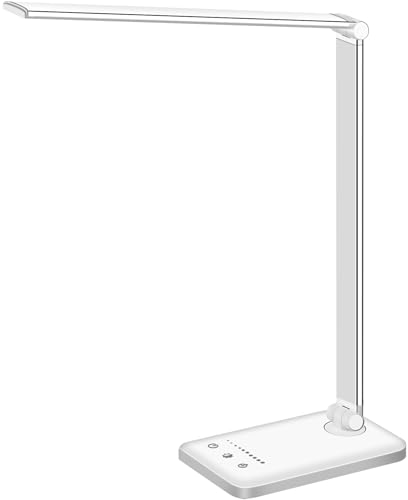 White Crown First-Generation Dimmable LED Desk Lamp with USB Charging & 5 Lighting Modes