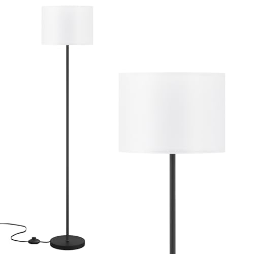 Ambimall Modern Floor Lamp with White Shade & Foot Pedal Switch, 60 Inches, Black Pole, No Bulb