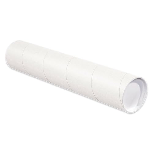 White Cardboard Mailing Tubes with Caps - 15 Inch, Pack of 24