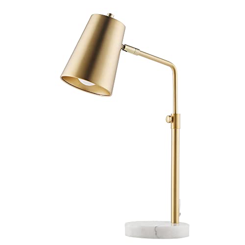 VONLUCE Gold Desk Lamp with LED Bulb Adjustable, Antique Brass Metal Table Lamp Marble Base, Mid Century Modern Reading Lamp Office, 20¡¯¡¯ Industrial Task Lamp Work Lamp for Reading Bedroom