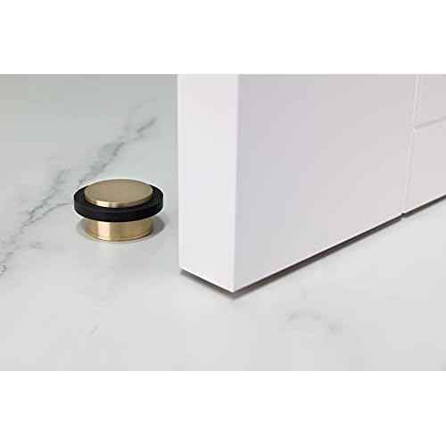 EVI | Adhesive Doorstop | 1.37'' X 0.8'' | Threaded Base | Black Rubber | Brass | Matte Finish | Includes Screw + Clamping Anchor | Mod. I-203
