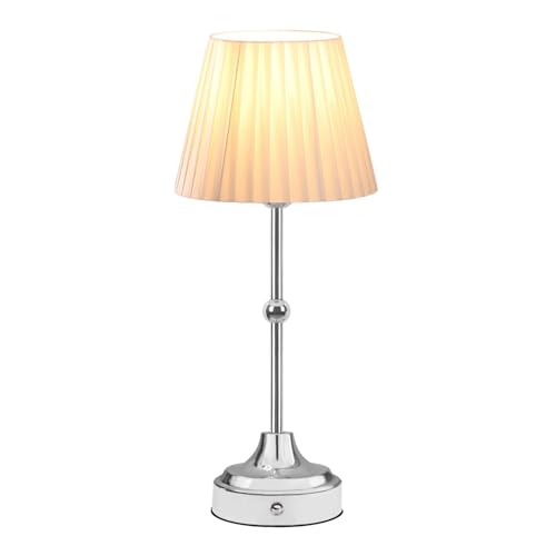 Cordless Metal Table Lamp,3 Color Touch Sensor Control Portable LED Table Lamp,3-Levels Brightness Rechargeable Bedside Lamp,Night Light for Kids Nursery,Dining Room Lamp (Light Silver)