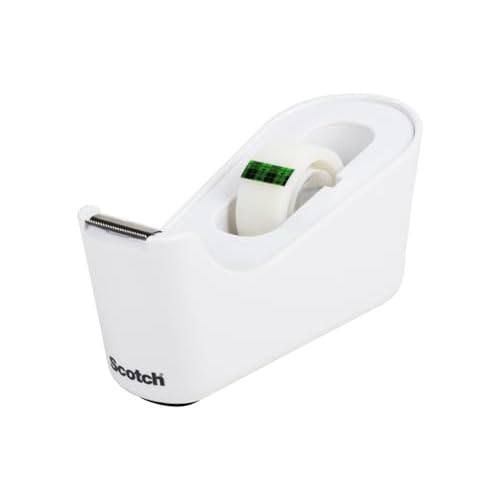 Scotch Desktop Tape Dispenser, White, with 1 Roll Magic Tape (3/4 in x 1296 in) ? Weighted Refillable Holder for Office & Home