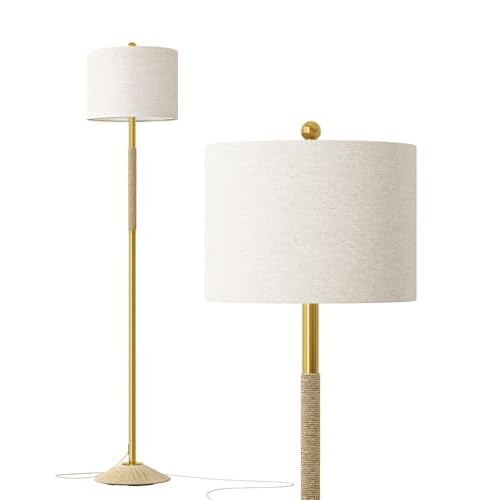 Oneach 63" Modern Floor Lamp for Living Room, Gold Boho Standing Lamp with Unique Rope Design, Rotary Switch, Farmhouse Tall Lamps for Bedroom Office Dining Room (Without Bulb)