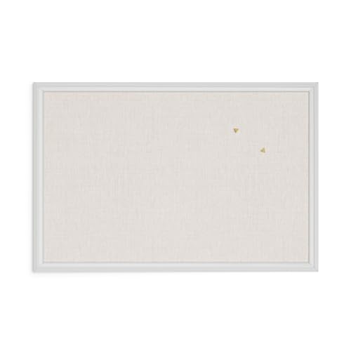 U Brands Farmhouse Linen Bulletin Board, 30" x 20", White Wood Style Frame, Includes Push Pins