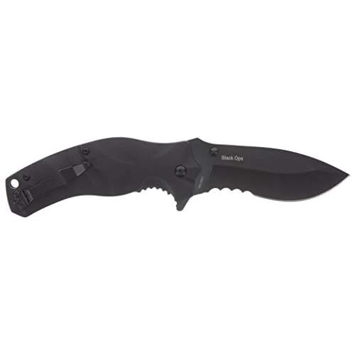 Smith & Wesson Black Ops Recurve 8in S.S. Assisted Opening Knife with 3.5in Drop Point Blade and G10 Handle for Outdoor, Tactical, Survival and EDC