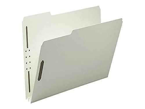 Smead 100% Recycled Pressboard Fastener File Folder, 2 Fasteners, 1/3-Cut Tab, 2" Expansion, Letter Size, Gray/Green, 25 per Box (15004)