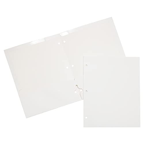 JAM PAPER Laminated Two Pocket Glossy 3 Hole Punch School Folders - Letter Size - High Gloss White - Bulk 25/Pack