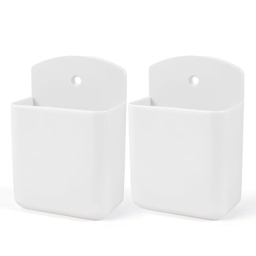 2 Pack White Remote Control Holder, Self adhesive Wall Mount Storage Box for TV and Air Conditioner Remote Controls, Pen Holder Organizers and Accessories for Home Office School