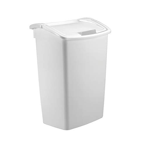 Rubbermaid,White Dual-Action Swing Lid Trash Can, 11.25 Gallon, for Home/Kitchen/Bathroom/Garbage