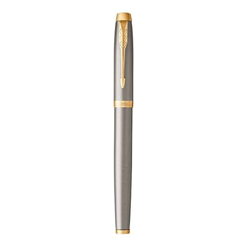 PARKER IM Fountain Pen, Brushed Metal, Fine Nib with Blue Ink Refill (1931649)