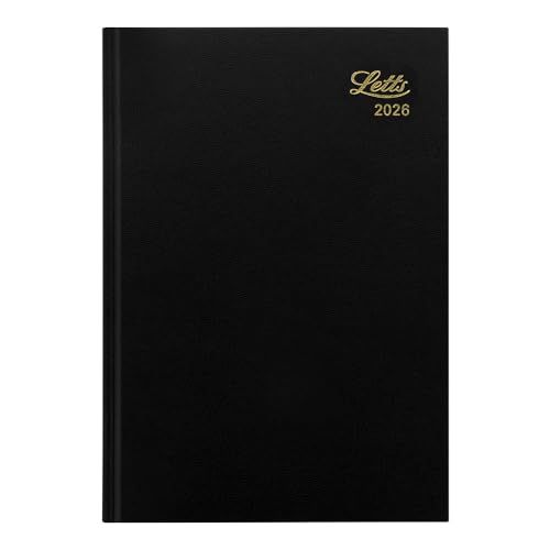 Letts of London¢ç 2026 Standard Daily Planner, 12 Months, January to December, Day-Per-Page, A5 Size, 8.25" x 5.875", Perfect Binding, Leather-Look Cover, English, Black (C10XBK-26)