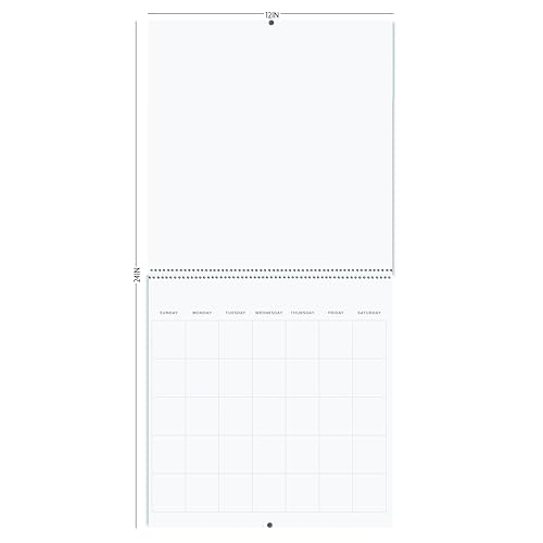 Reskid Blank Scrapbook Wall Calendar - 2-Pack - 80lb Cardstock - Undated, 12" x 12" Closed, 24" Open Size, Large Bookstore-Quality, Spiral-Bound Hanging Monthly Calendar for Kitchen & Office - Premium