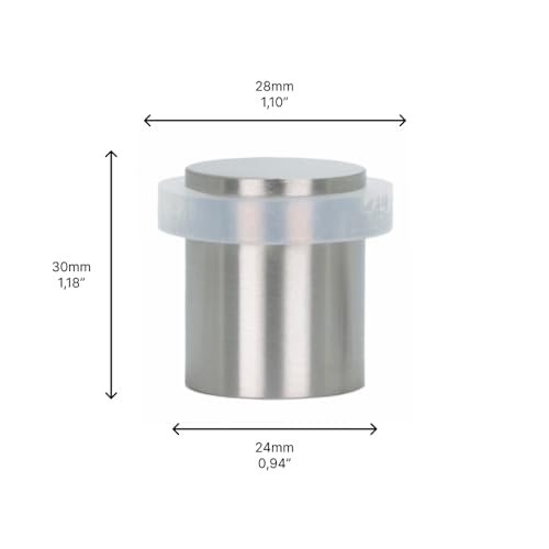 Pack of 2 EVI Door Stoppers | Stainless Steel Door Stopper - Screw Fastening - White Rubber Protector - 0.95 x 1.19 Inch Door Stop