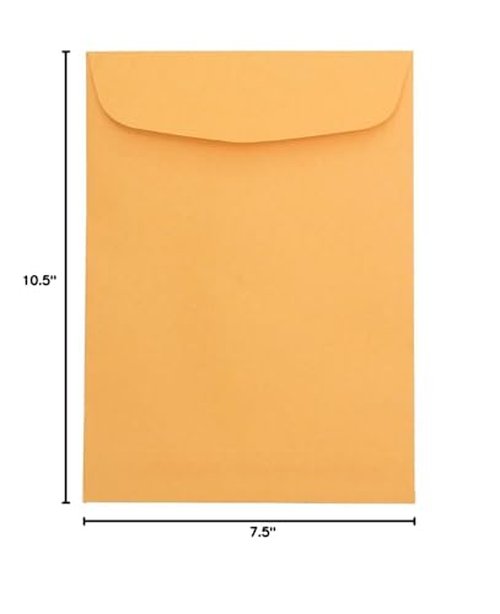 JAM PAPER 7 1/2 x 10 1/2 Open End Catalog Envelopes - Brown Kraft Manila - Bulk 500/Box
