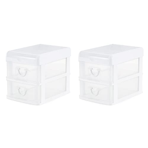 Gracious Living 2 Drawer Desktop & Countertop Organizer with Flip Top Lid for Office Supplies and School Supplies, White/Clear (2 Pack)