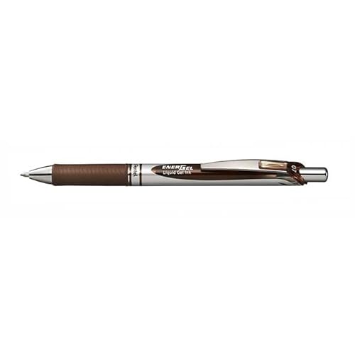 Pentel EnerGel RTX Retractable Liquid Gel Pen, (0.7mm) Metal Tip, Medium Line, Brown Ink, 12 pack (BL77-E)