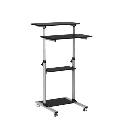 Mount-It! Grey Rolling Standing Desk on Wheels, 54.7" Adjustable Height, 27.5" Wide Mobile Workstation