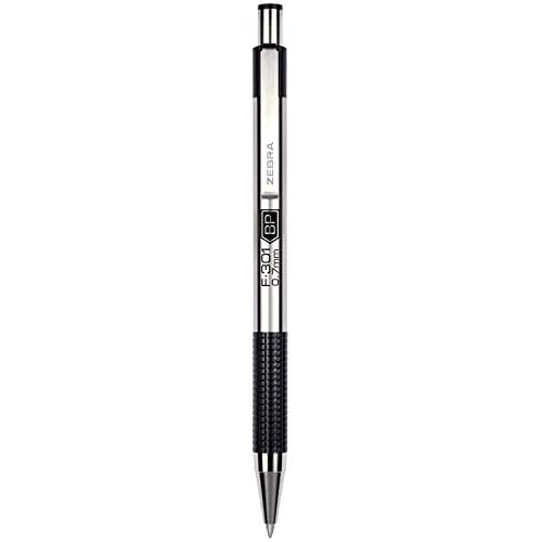 Zebra Pen F-301 Ballpoint Fine Point 0.7mm Black Ink Stainless Steel Retractable Ballpoint 4-Pack ? Easy-Glide Ink, Non-Slip Grip, Metal Clip, Refillable with F-Refill, Professional Design (27114)