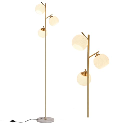 Sputnik Chandelier Floor Lamp for Bedroom,4-Lights Glass Shade Floor Lamps for Living Room (3 Gloes Golden)