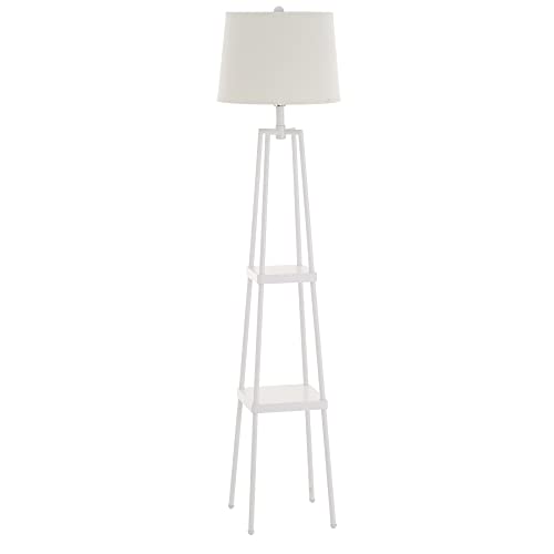 Catalina Lighting 21405-001 Modern Metal Floor Lamp with Shelves and Beige Linen Shade for Living, Bedroom, Dorm Room, Office, 58", White