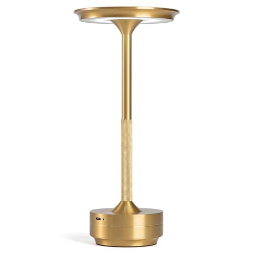 Gold Brushed LED Desk Lamp with Touch Control, 3 Color Modes, Dimmable, Built-in 5200mAh Battery, Eye-Friendly Flicker-Free Lighting, USB Type-C, Non-Slip Base