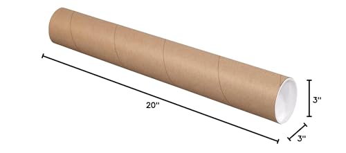 Tape Logic Kraft Cardboard Tubes with Caps - 3" x 20", 0.07 Thickness, Pack of 24
